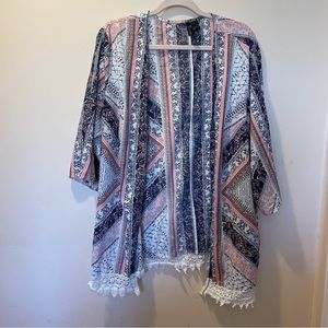Blue and pink duster with lace detail
